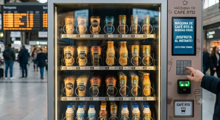 Máquina de vending con café frío listo para tomar